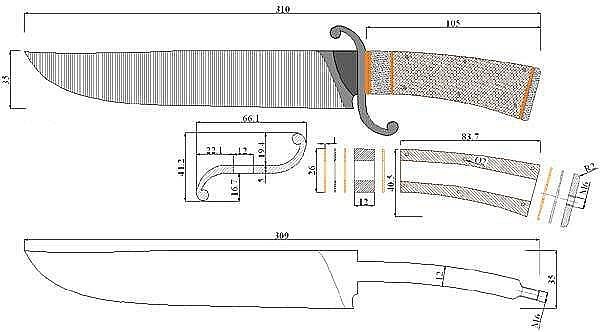Боуи нож чертеж с размерами для изготовления своими руками