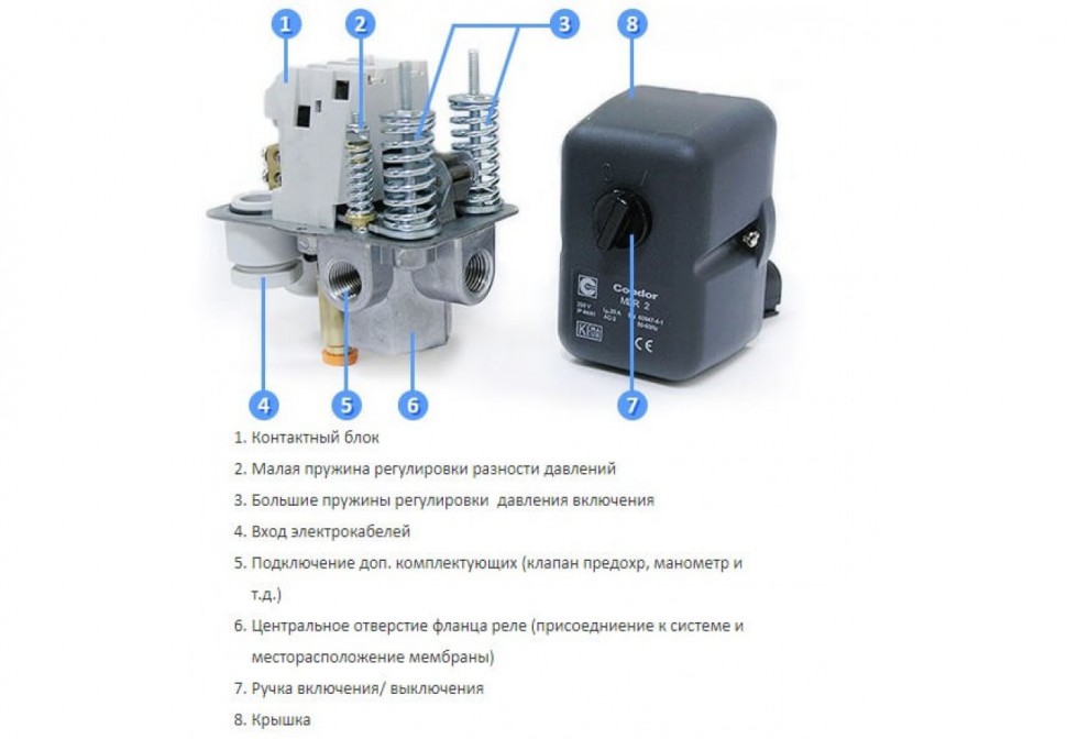 Электрическая схема подключения реле давления к компрессору