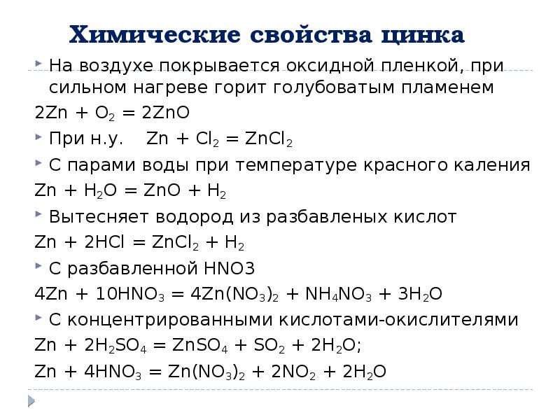 План характеристики цинка