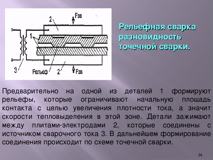 Схема сварки рельефной контактной