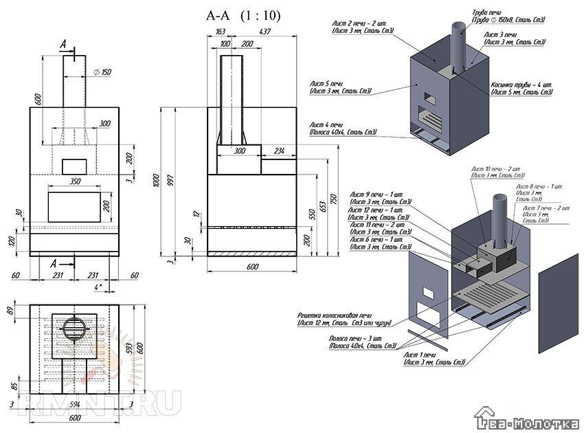 Чертежи печи для бани из металла своими руками и фото