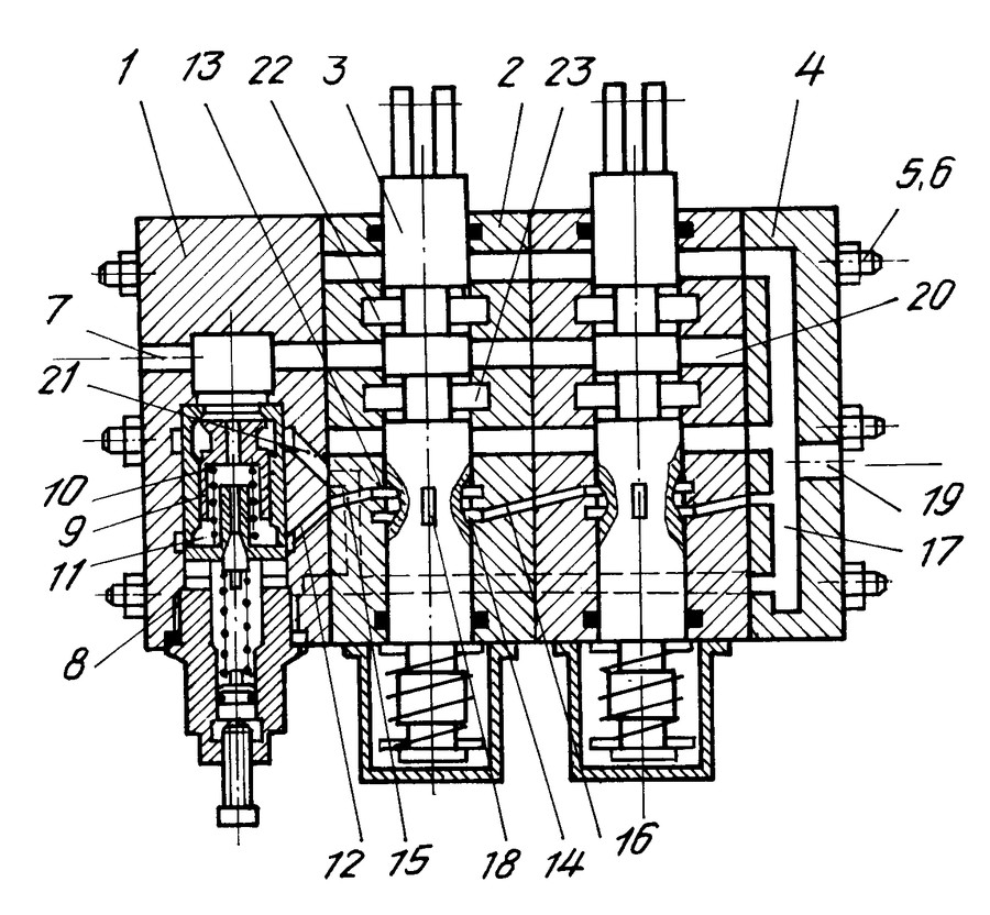 Распределитель гидравлический двухсекционный схема