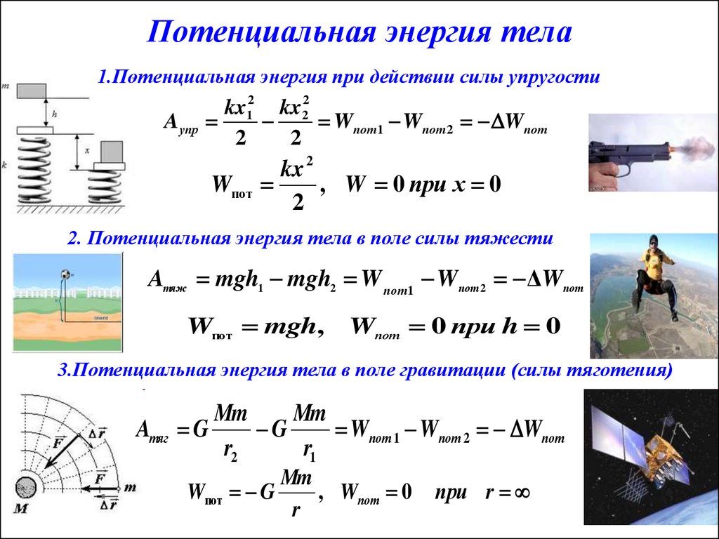 Энергия силы тяжести. Как найти потенциальную энергию формула. Формула для вычисления потенциальной энергии. Формула потенциальной энергии тела. Изменение потенциальной энергии (формула, формулировка).